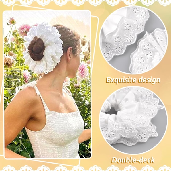 2 st vita spets scrunchies stora hårscrunchies för kvinnor, elastiska stora scrunchies, överdimensionerade mjuka slipsar rep hårsnoddar scrunchie