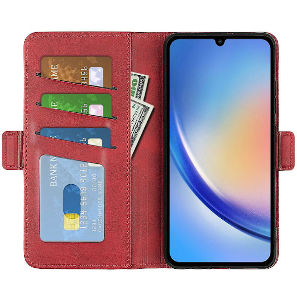 För Samsung Galaxy A35 5G PU Läder Plånboksfodral Flip Telefonfodral med 3 Kortplatser Red