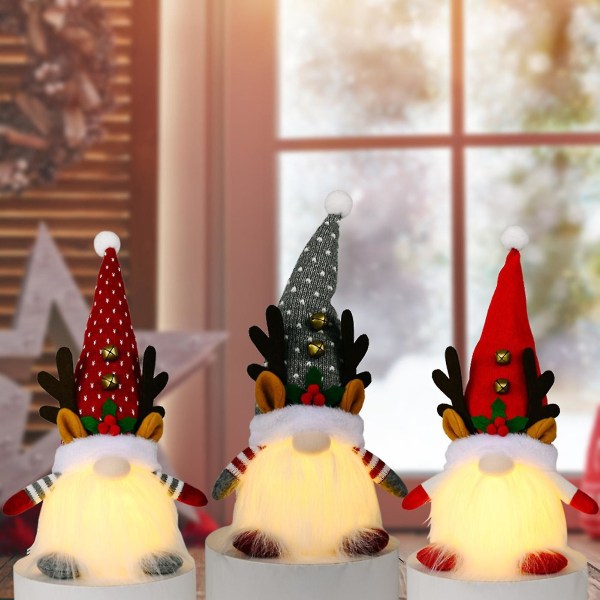 Ansiktslösa dockhorn Design dekorativ smaklös dvärgdockaprydnad med ljus till jul Red