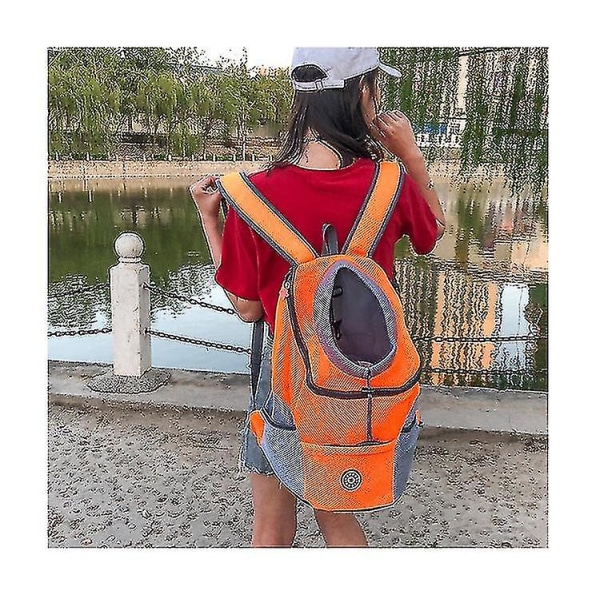 Rejsetaske til kæledyr, hund, hvalp, rejse, mesh-rygsæk, front, bærbar skuldertaske Orange S