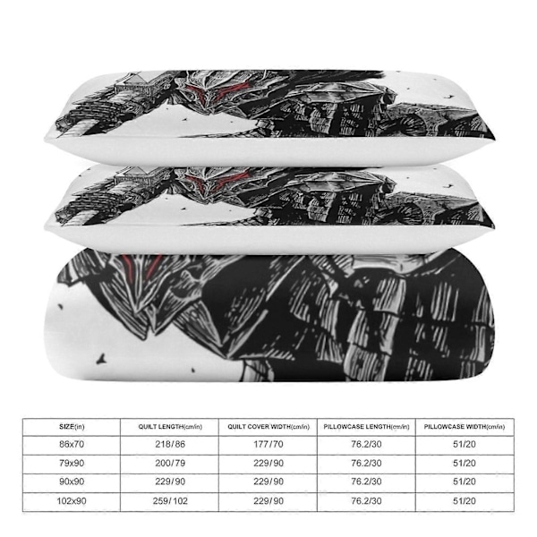 x290 Anime Berserk 3-delat Sängklädesset Varmt Och Bekvämt Mjukt Påslakan Sängset med 1 Påslakan Och 2 Örngott för Sovrum b290 135x200cm 53x78in