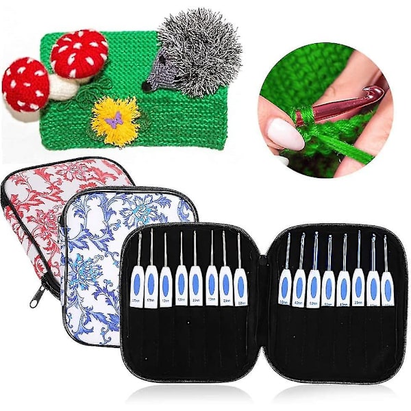 Clover virknålsset 16 st med bärbar väska för DIY handstickning konst för älskare (blå) Blue
