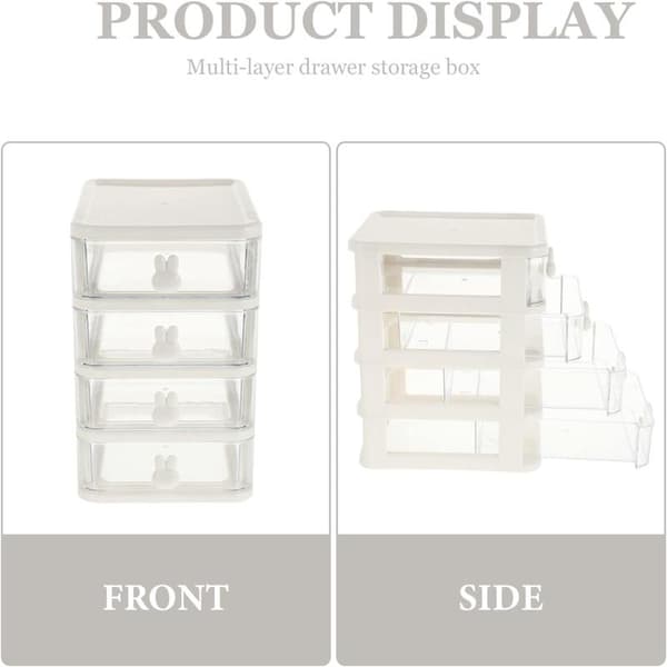 Plastic Storage Box, 21X17cm 4 Layers Multifunctional Desktop Storage Cabinet Storage Container with Drawers Mini Drawer Organizer for Home, Office White