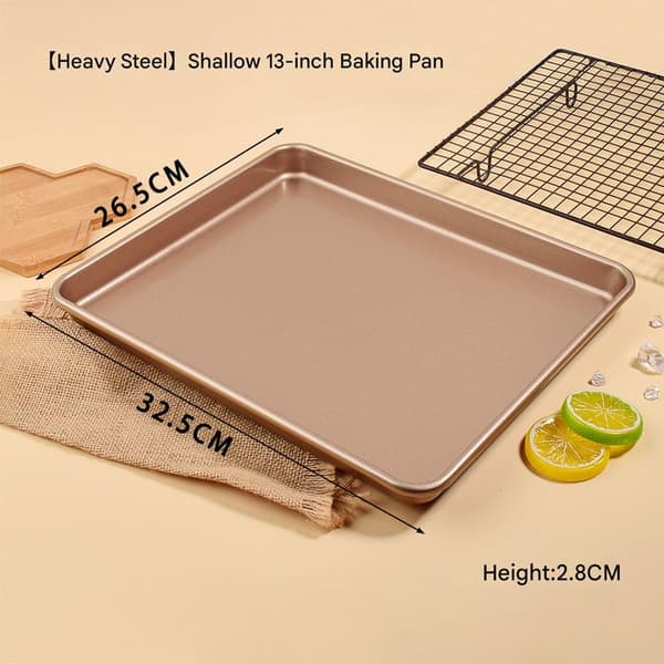 Grunt Bakeplater Sett Non-stick, Rektangulær Kakeform, Stabelbart Bakeplatesett med 3, Ovnformer for Baking, Gull (9'/11'/13') Shallow Baking Pans