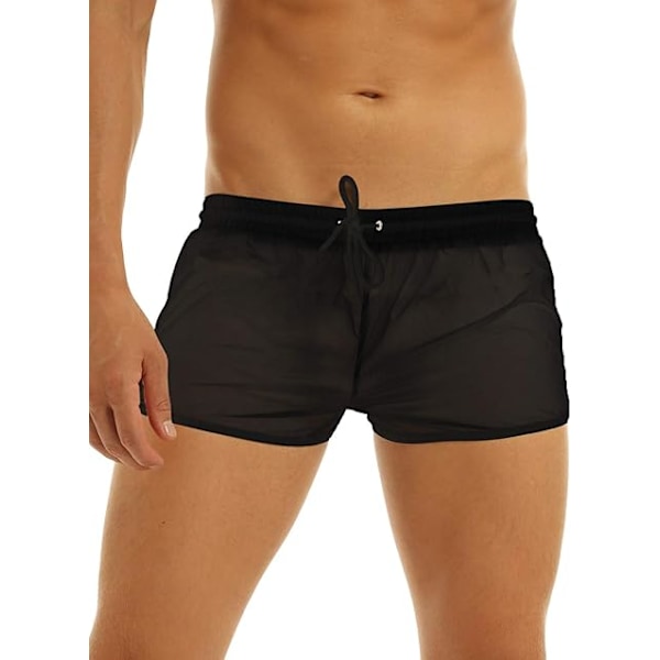 Herr Mesh Sheer Strand Shorts Underkläder Dragsko Badbyxor Vattenbyxor Lounge Byxor