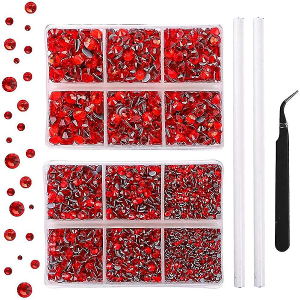 5040pcs Red Rhinestones 5 Mixed Size Crystal Flatback Rhinestones For Crafts