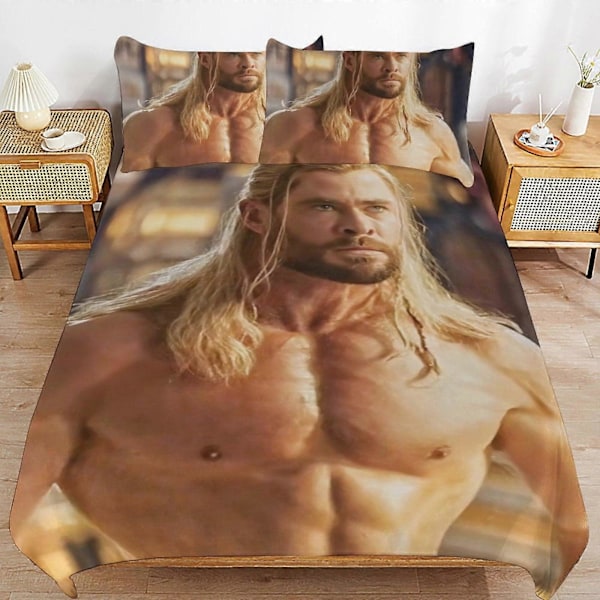 v3061 Sängkläder Chris Hemsworth Sängset Ultra Mjuk Hudvänligt Påslakan 3 Delar, Sött Täcke Sängset för Pojkar Flickor Barn 240x260cm 94x102in