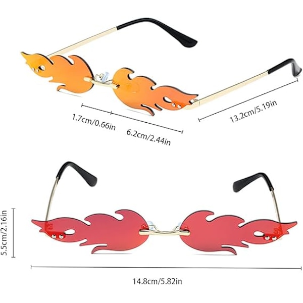4 pak Flamme Solbriller, Nyhedsfest Briller, Festival Briller, Rammeløse, Solbriller til Maskerade Sommerfest Musikfestival Kostumer