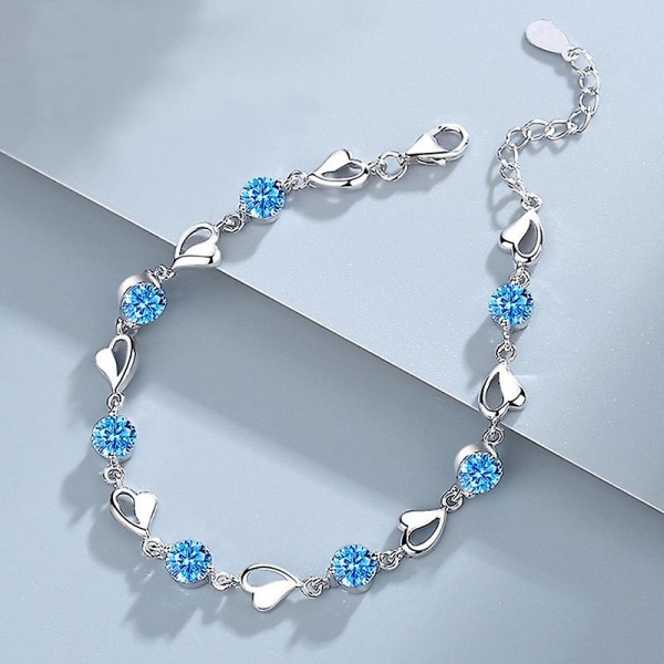 Kvinnor Sterling Silver Armband Med Kärlek Blå Kristall Hjärta Armband För Kvinnor Flickor Julsmycken Present