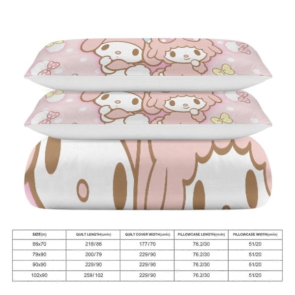 v1238 Sanrio Dynesett Tykkere Mykt 3-delt Sengesett Helårs Dynetrekk med 2 Putetrekk for Voksne Kvinner Jenter Tenåringer Hjem Rom Dekor io1238 135x200cm 53x78in