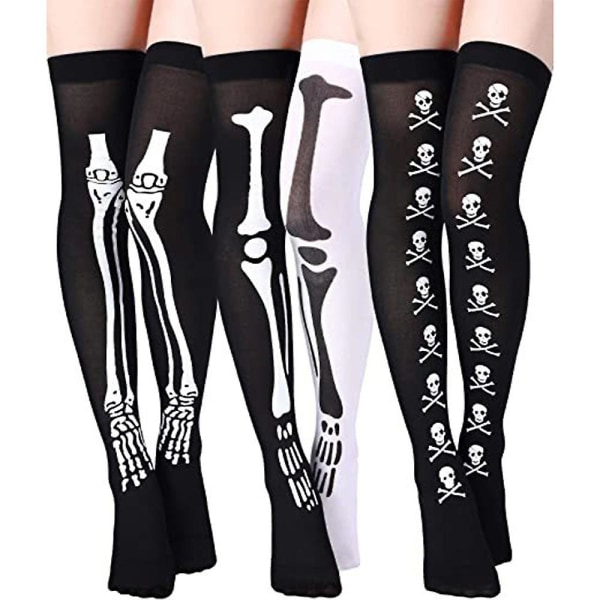 3pairs Halloween Thigh High Stockings Bat Striped Skull Printed Over The Knee Socks Tights Festival Party Cosplay Long Socks For Women Girls b