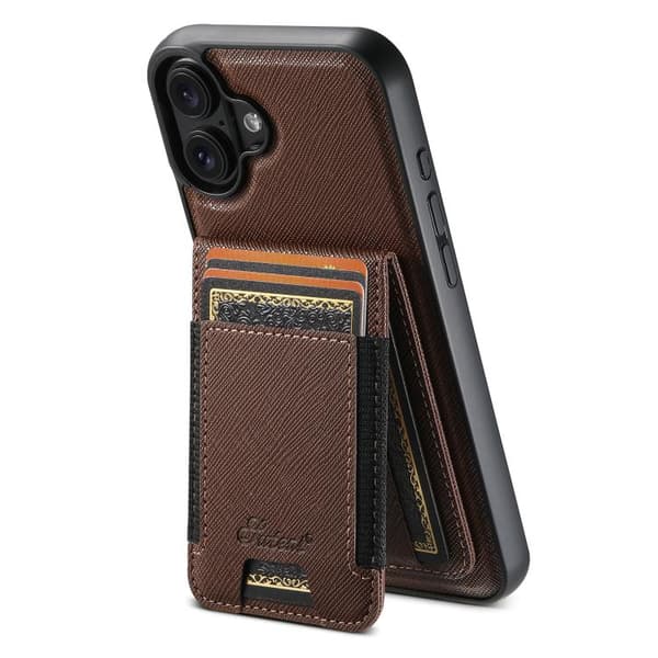 iPhone 17 Case - Cross-Grain Leather with MagSafe and Detachable Wallet Brown Brun