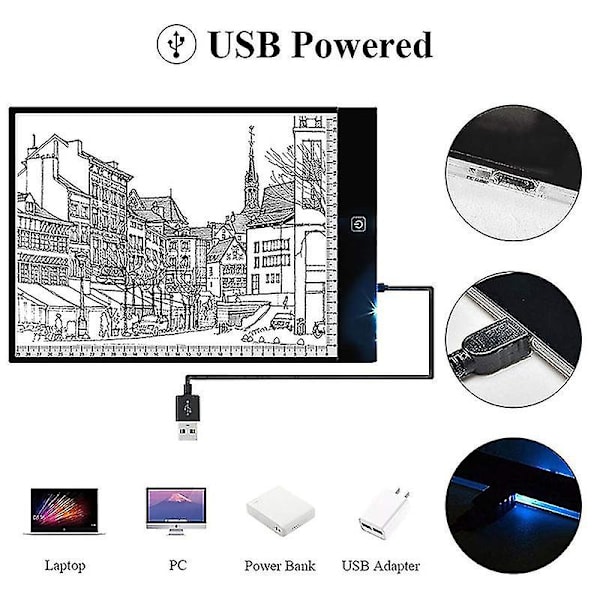 A5 LED-tegnebrett, tynn kunstmal, sjablongtegnebrett, lysboks, sporingsbord, pute