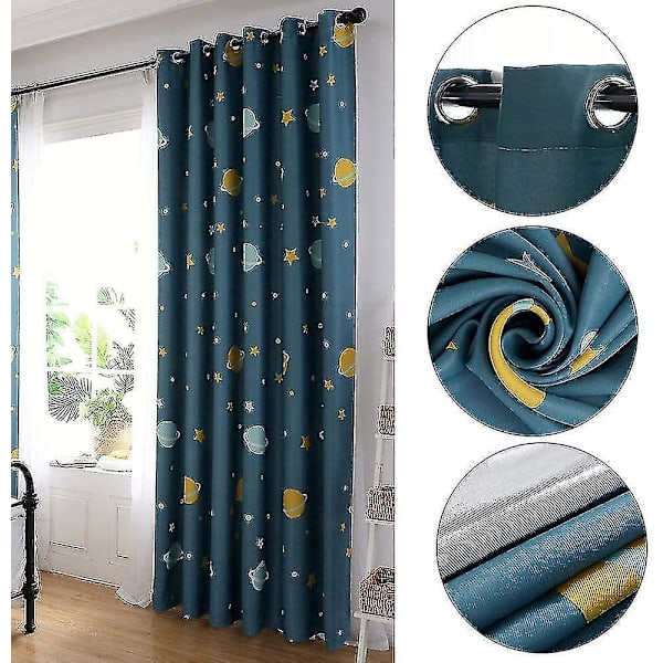 2 st blå planetgardiner, mörkläggningsgardiner för barn, polyester mörkläggningsgardiner tecknad blå planeter sovrumsgardiner för sovrum, barnrum