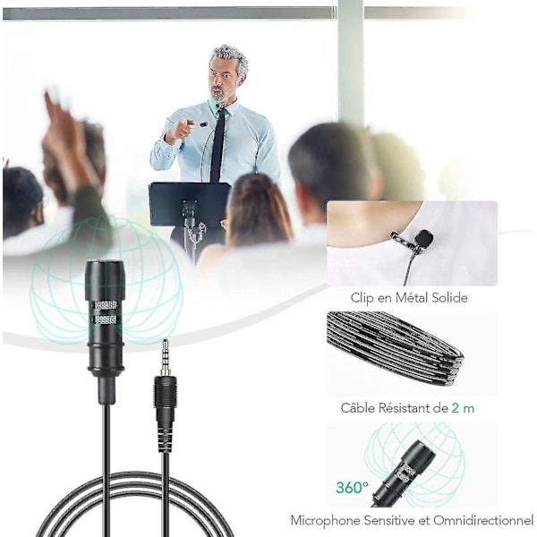 Pc-mikrofon 3,5 mm jackljud 1,5 m minilavaliermikrofon intervju omnidirektionell kondensator