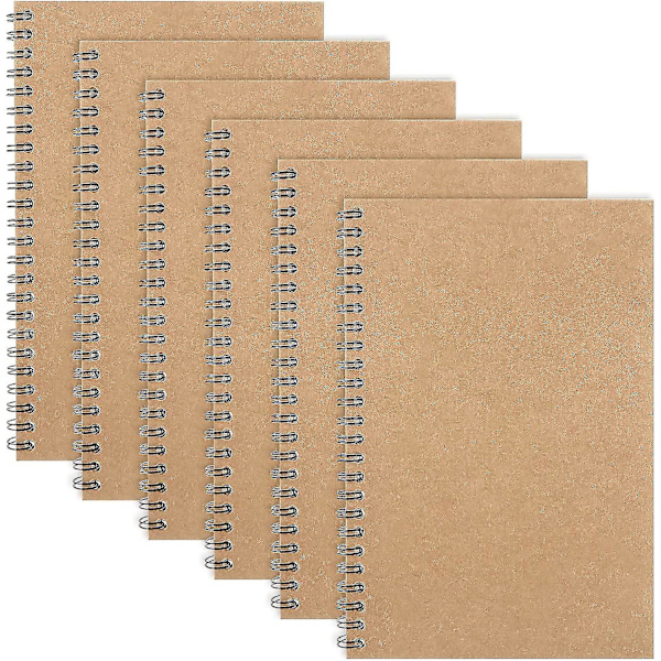 6 stk. A5 skitsebog, spiral notesbog kraft cover blank skitseblok, skitse tegne notesbog til kunst, 100 sider/ 50 ark hvidt patronpapir 80gsm papir F