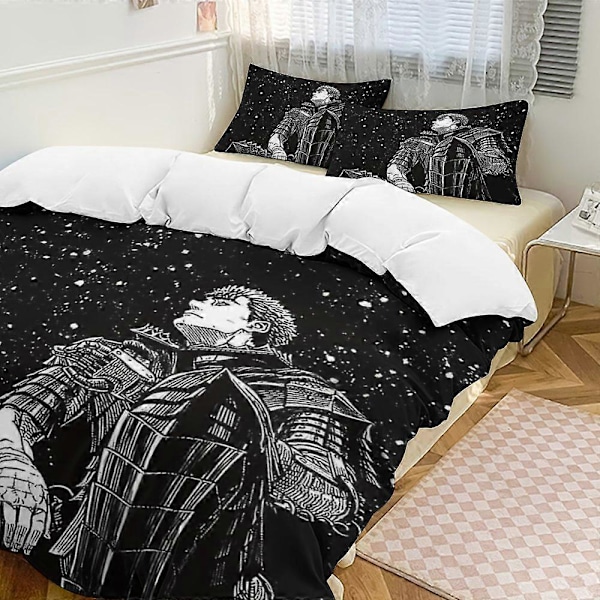 x283 Anime Berserk 3-delt Sengesæt Varmt Og Behageligt Blødt Dynebetræk Sengesæt med 1 Dynebetræk Og 2 Pudebetræk til Soveværelse b283 135x200cm 53x78in