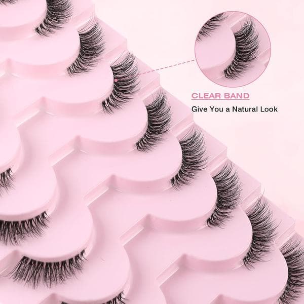 False Eyelashes with Transparent Band, Half Lashes, Natural Look, 10 Pairs Cat Eye, Thin Corner Lashes