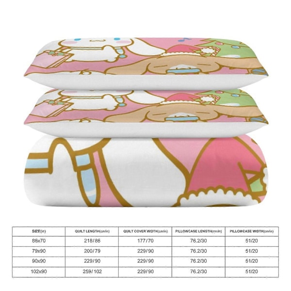 v1326 Cinnamoroll Täcke Set Tjockt Mjukt 3 Delars Sängklädesset Året Runt Täcke med 2 Örngott för Vuxna Kvinnor Flickor Tonåringar Hem Rum Inredning io 135x200cm 53x78in