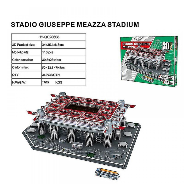 Klassisk Jigsaw Diy 3d Pussel World Football Stadium monterad byggnadsmodell San Siro