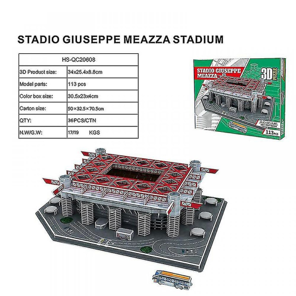 Klassiskt pussel DIY 3d pussel Världsfotbollsstadion Monterad byggmodell San Siro