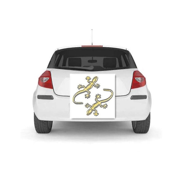 (2 Pieces) Stylish 3d Gecko Car Sticker (gecko - Means Avoiding Disaster) Gold