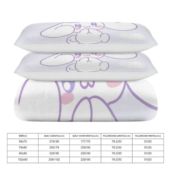 v1257 Cinnamoroll Dynesett Tykkere Mykt 3 Deler Sengetøy Sett Helårs Dynetrekk med 2 Putetrekk for Voksne Kvinner Jenter Tenåringer Hjem Rom Dekor io 135x200cm 53x78in