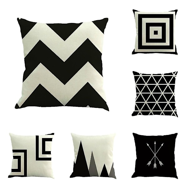 Set med 6 st geometriska bomullslinne inomhus utomhus
