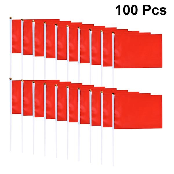 100 stk. Håndholdte firkantede flag i ensfarvet mini flag til festartikler Festflag (rød)