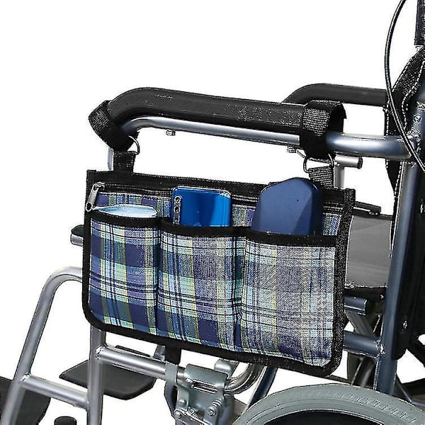 Rullestolspose med lommer, Universal vandtæt armlæn sidetaske Rullestol sidearrangør opbevaringspose armlænpose, 1 stk- blue
