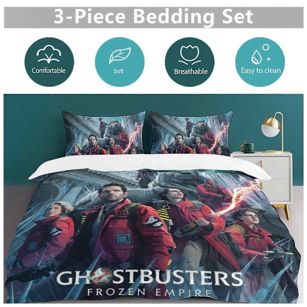 x431 Ghostbusters 3-delt sengetøjssæt Varmt og behageligt blødt dynebetræk sengetøjssæt med 1 dynebetræk og 2 pudebetræk til soveværelse b431 240x260cm 94x102in
