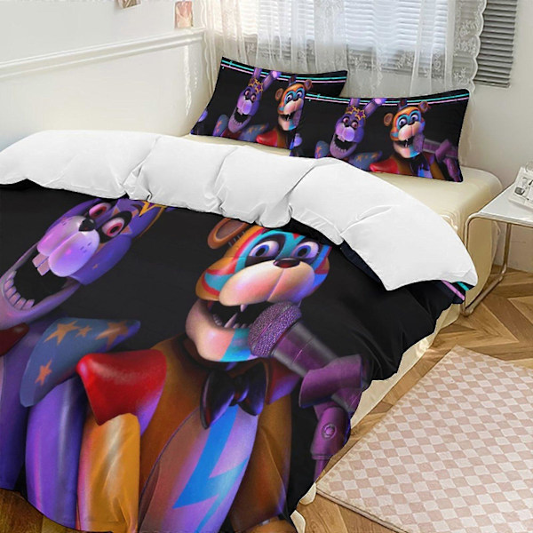 v1414 Five Nightat Freddy Täcke Set Tjockt Mjukt 3-delars Sängklädesset Året Runt Täcke med 2 Örngott för Vuxna Kvinnor Flickor Tonåringar Hemrum 200x200cm 78x78in