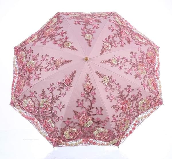 Foldbart UV-parasol Sne/Regn/Sol Paraply Broderi Bryllupsparaply Pink