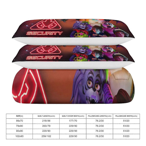 v1008 Five Nightat Freddy Täcke Set Tjockt Mjukt 3-delars Sängklädesset Året Runt Täcke med 2 Örngott för Vuxna Kvinnor Flickor Tonåringar Hemrum 135x200cm 53x78in