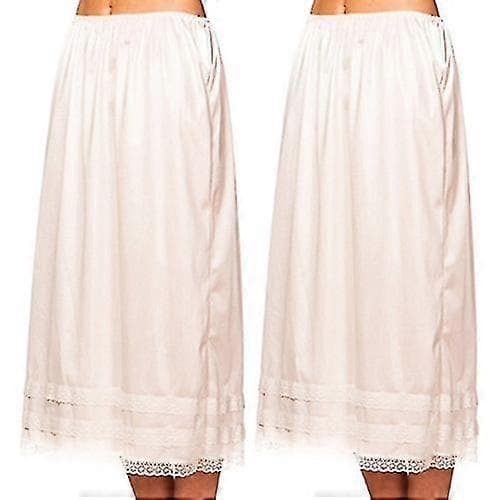 Underkjol i spets för damer, underklänning, lång kjol, säkerhetskjol, oversize Ivory L