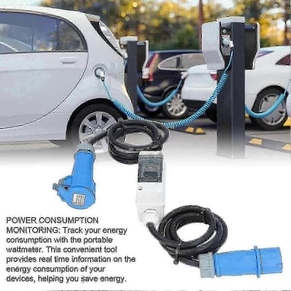 AC 220V 16A 3-benet CEE-stik med LCD Digital Måler Digital Elmåler til Autocamper Elbil