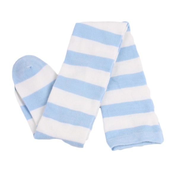 Strumpbyxor med färgblock och ränder för kvinnor, över knä, höga lårstrumpor till jul Light Blue White Fine Stripe