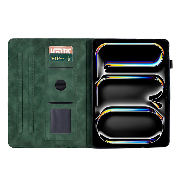 Læderetui med træmønster til iPad Pro 11 (2024) - Folio Stand Smart Tablet Cover Multicolor Green
