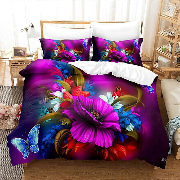 v4961 Sängkläder Färgglada Blommor Fjäril Påslakan Täcke Sängkläder Set Örngott Sänglakan IU4961 240x260cm 94x102in