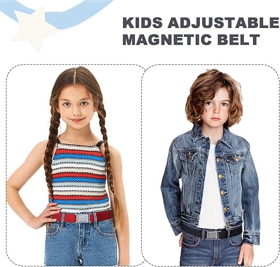 4-pack justerbara magnetiska bälten för barn – elastiskt bälte med enkelt magnetspänne