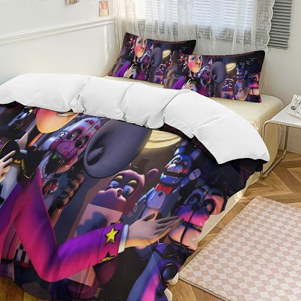 v1205 Five Nightat Freddy Täcke Set Tjockt Mjukt 3-delars Sängklädesset Året Runt Täcke med 2 Örngott för Vuxna Kvinnor Flickor Tonåringar Hemrum 135x200cm 53x78in