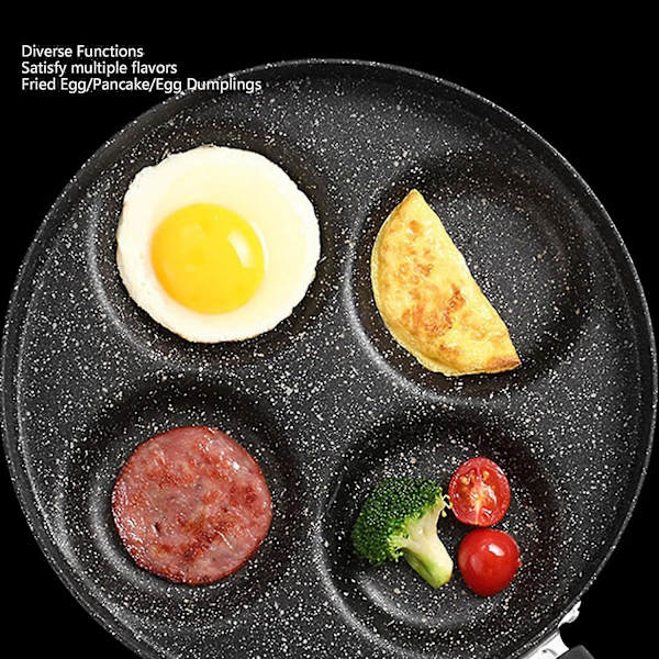 4-kops æggebakke, non-stick omelet-maskine til gaskomfur, induktionskomfur, sundt stenmateriale, ophængningshåndtag, effektiv og energibesparende