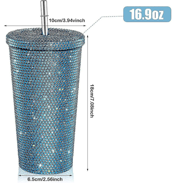 Bling Diamant Tumbler Glitter Vandflaske Med Låg - Blue