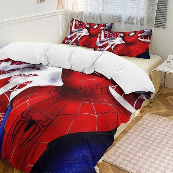 v786 Spider-Man 3-delat Bäddset för Enkelsäng - Inkluderar 1 Enkelt Täcke och 2 Örngott - Färgbeständig Mikrofiber - Spider io786 135x200cm 53x78in
