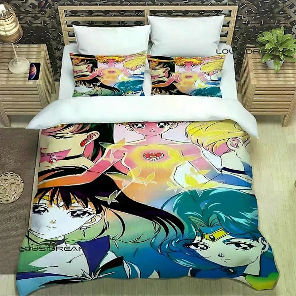 v219 Sängkläder Tecknad S-Sailor Moon Sängkläder Utsökta sängtillbehör set påslakan säng täcke set sängkläder lyx födelsedagspresent 3-delars B 135x200cm 53x78in