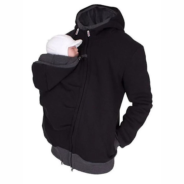 Motebevisst multifunksjonell 3 i 1 pappa kenguru jakke genser mamma menn jakke black L