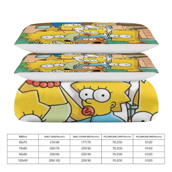 x385 The Simpsons 3-delt Sengesæt Varmt Og Behageligt Blødt Dynebetræk Sengesæt med 1 Dynebetræk Og 2 Pudebetræk til Soveværelse b385 135x200cm 53x78in