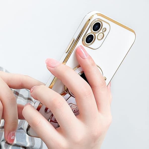 Compatible with iPhone 12 Case Cute 3D Astronaut Stand Design Camera P piano white