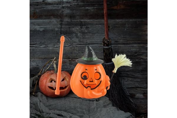 Bærbar LED-lyd med kosteskaft Halloween gresskarlys