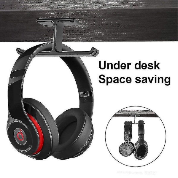 Kuulokkeiden pidike, kuulokkeet jalusta ripustin Koukku alumiinia kiinnitettävä liima pöydän alle, Dual Black